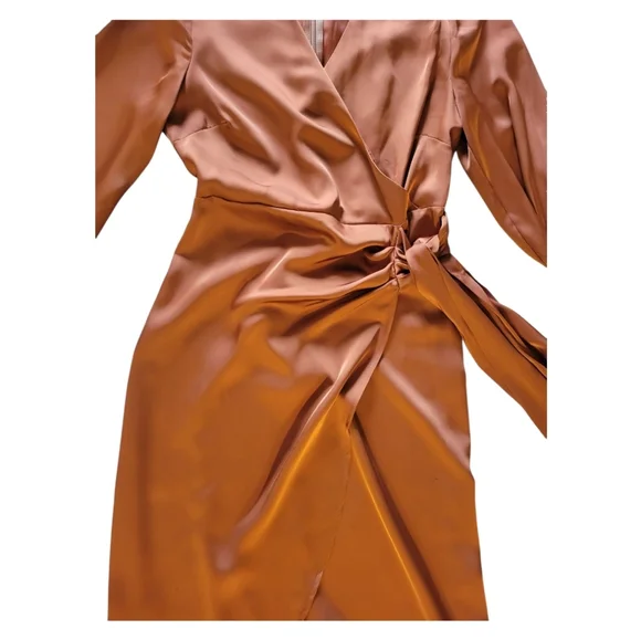 Sam Edelman Elegant Satin Wrap Dress in Rich Copper Size 4 - Picture 11 of 12